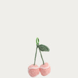 Bijou de sac Cerises roses au crochet avec feuille verte