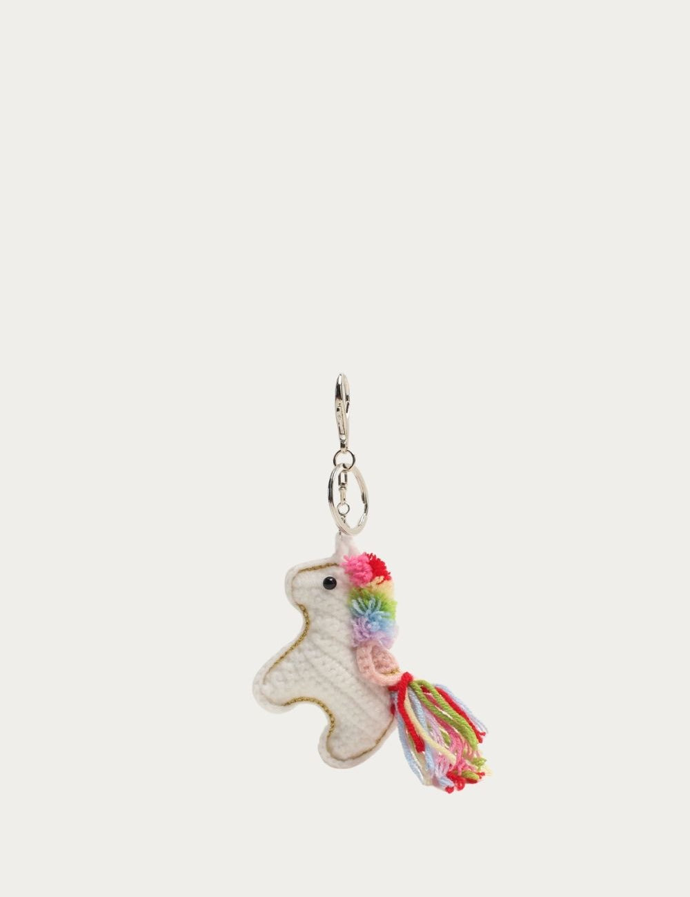 Bijou de sac Licorne au crochet écrue avec crinière et queue multicolores