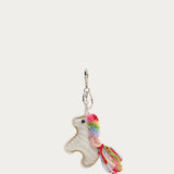 Bijou de sac Licorne au crochet écrue avec crinière et queue multicolores