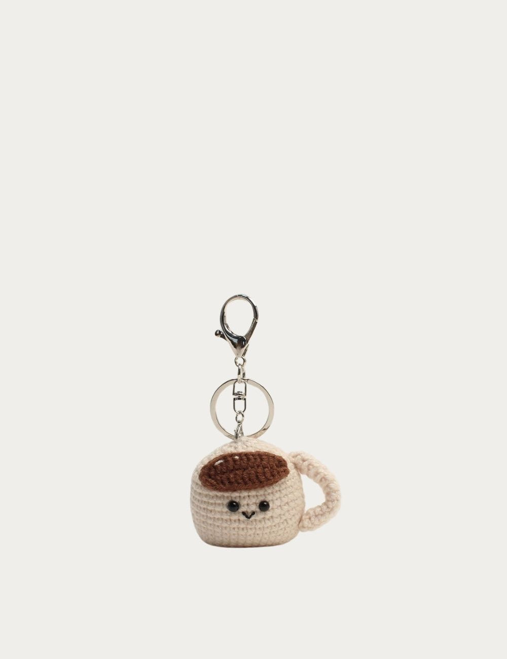 Bijou de sac Café au crochet, tasse écrue et brune, vue de face