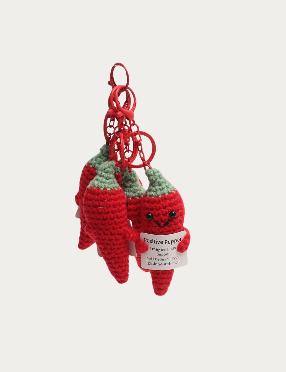 Bijoux de sac Piment au crochet, vues de face et de dos