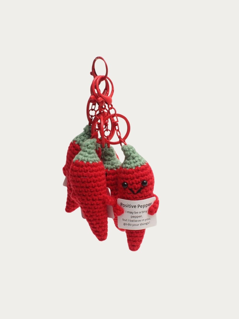 Bijoux de sac Piment au crochet, vues de face et de dos