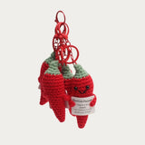 Bijoux de sac Piment au crochet, vues de face et de dos
