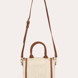 Harmini mini tote bag - Ecru cotton and Tan