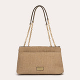 Serenity flap bag (SAN) - Beige linen and rush green