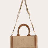 Tini Harmoni EAST-WEST Mini Tote - Beige Linen and Tan